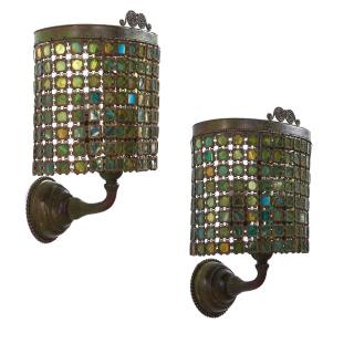 Appraisal: Pair Tiffany Studios attrib bronze wall sconces Pair Tiffany Studios