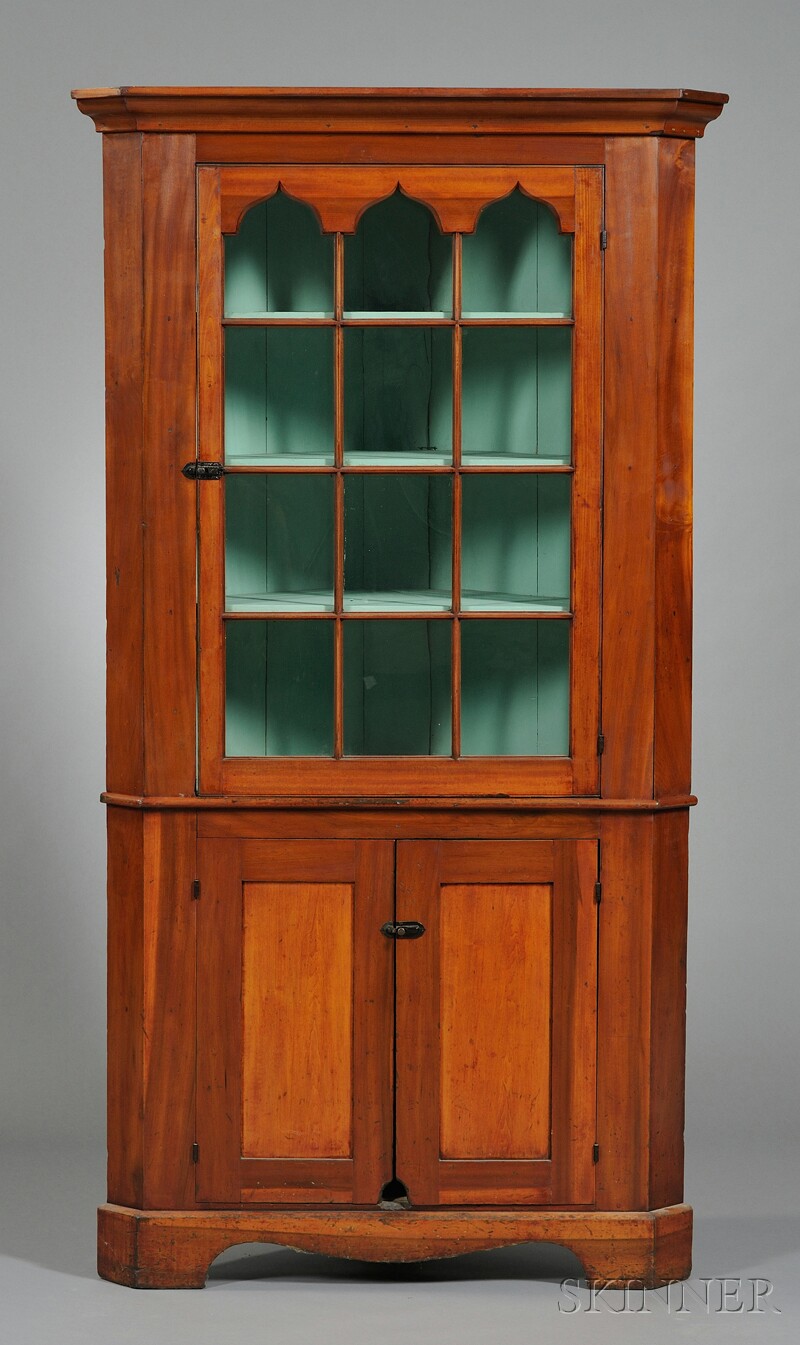 Appraisal: Poplar Two-part Glazed Corner Cupboard Middle Atlantic States early th