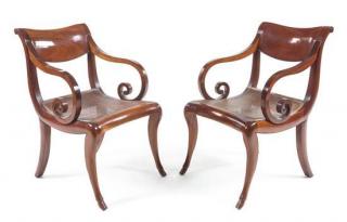 Appraisal: A Pair of Louis Philippe Style Fruitwood Armchairs Height inches