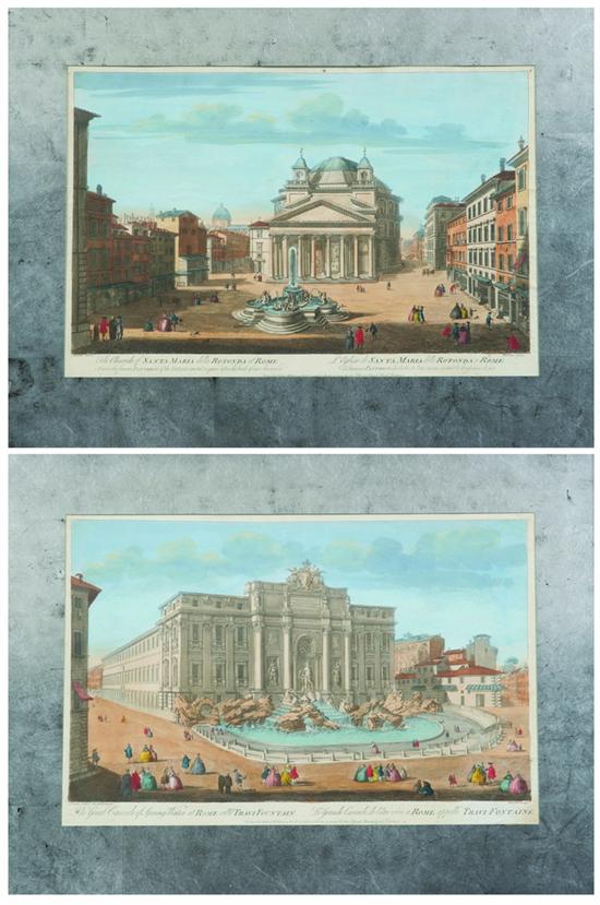 Appraisal: TWO ITALIAN HAND-COLORED LITHOGRAPHS OF ROME One after Nicola Salvi