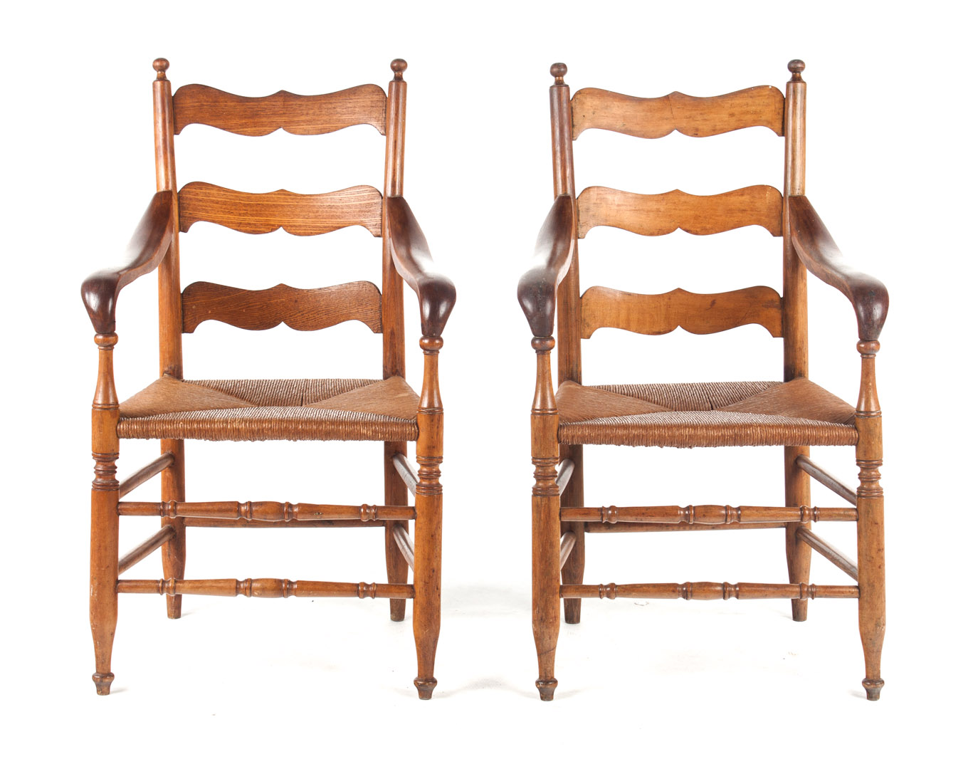 Appraisal: Pair of Victorian rush-seat armchairs th century mixed woods with