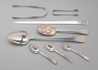 Appraisal: Eight Bateman silver spoons tongs all with marks for Peter