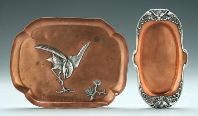 Appraisal: Two copper and silver trays one cartouche shape applied silver