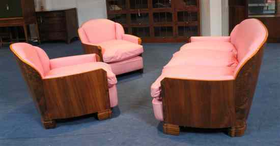 Appraisal: An Art Deco maple and walnut three piece cloud back