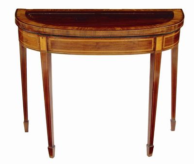 Appraisal: A late George III mahogany 'D' shape card table inlaid