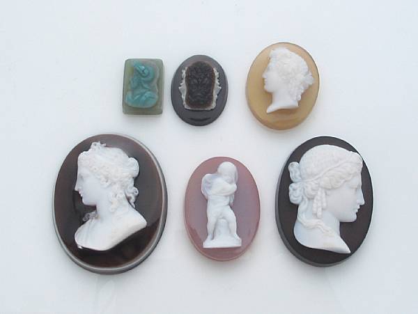 Appraisal: A collection of six hard stone cameo carvings