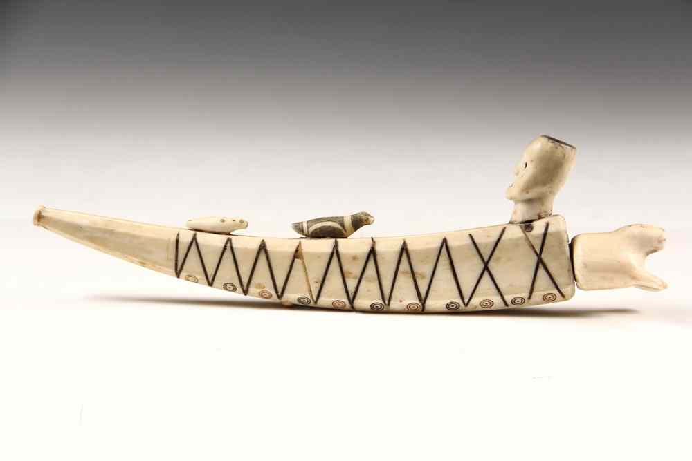 Appraisal: INUIT IVORY PIPE - th c Eskimo Carved and Scrimshawn