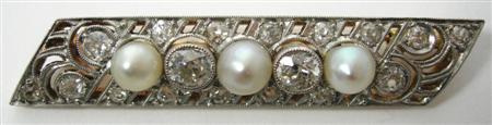 Appraisal: An early th century cultured pearl and diamond brooch of