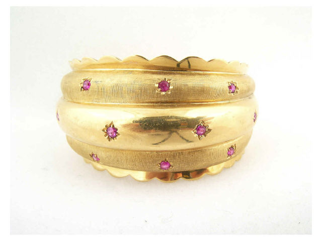 Appraisal: Lady's K yellow gold cuff bracelet florentine and bright finish