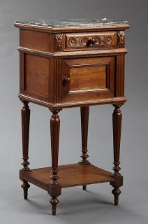 Appraisal: French Louis Philippe Style Carved Oak Marble Top Nightstand late