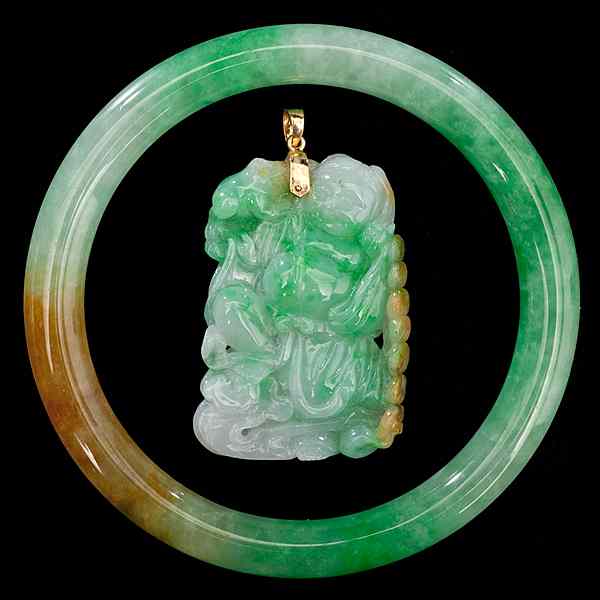 Appraisal: Chinese Jade Bracelet and Pendant Chinese An apple green with