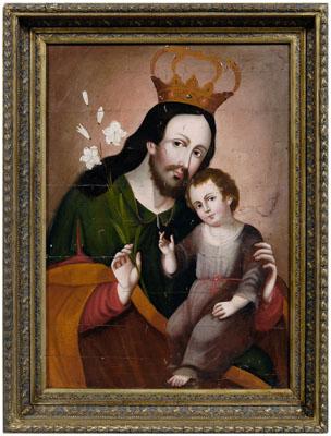 Appraisal: Spanish Colonial painting Joseph holding the infant Jesus unsigned oil