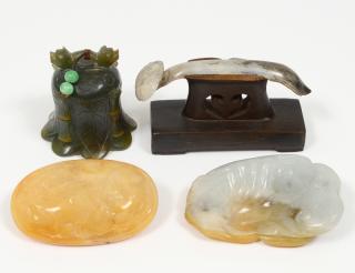 Appraisal: GROUP OF FOUR VARIOUS JADE ARTICLES Chinese Comprising Honan jade