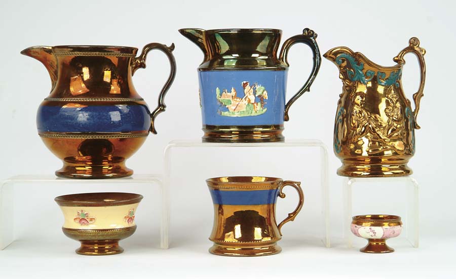 Appraisal: SIX COPPER LUSTRE TABLE ARTICLES Lot includes - pitcher with