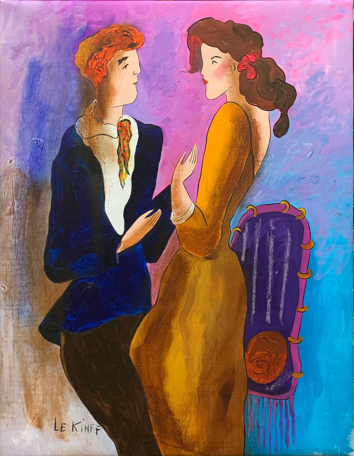 Appraisal: LE KINFF Linda France ''Young Couple Dancing'' Oil Canvas ''