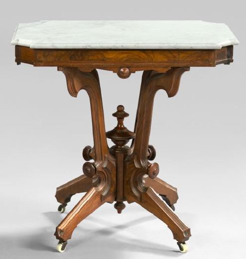 Appraisal: American Renaissance Revival Walnut and Marble-Top Parlor Table third quarter