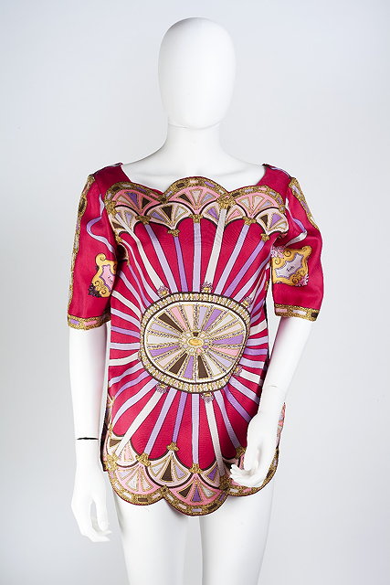 Appraisal: An Emilio Pucci cerise silk top with short sleeves scalloped