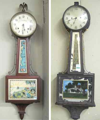 Appraisal: TWO FEDERAL STYLE MAHOGANY BANJO WALL CLOCKS E Ingraham Co