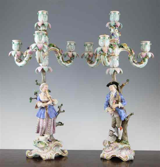 Appraisal: A pair of Meissen figural candelabra late th century modelled