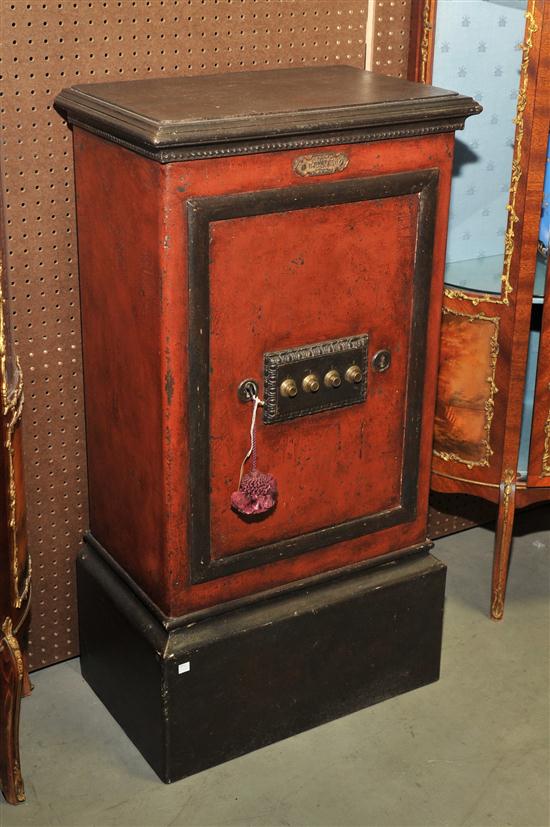 Appraisal: FRENCH PAINTED SAFE Cast iron safe painted red and black