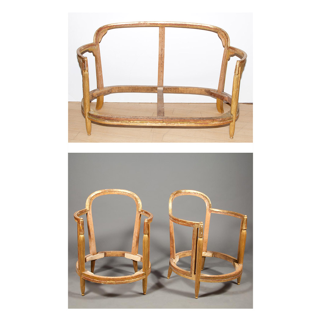 Appraisal: Suite of Art Deco Gilt-Wood Salon Seat Furniture Frames Comprising