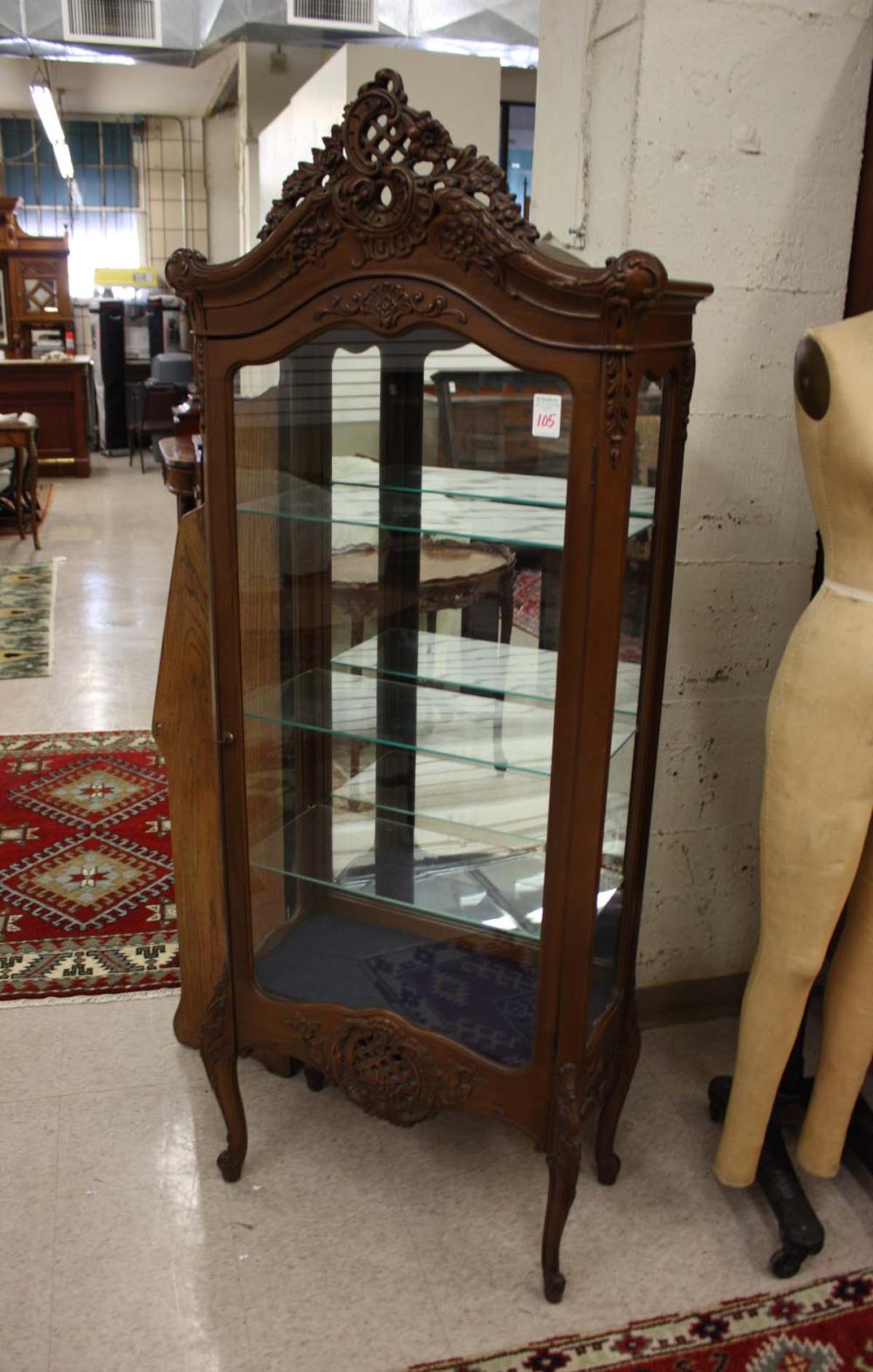 Appraisal: LOUIS XV STYLE CARVED MAPLE VITRINE American mid- th century