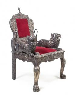 Appraisal: An Indian Silver-Clad Throne Chair th th century the back