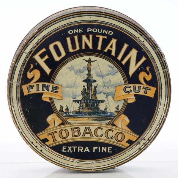 Appraisal: Fountain Fine Cut Tobacco Tin Description Pie-shape -pound tin manufactured