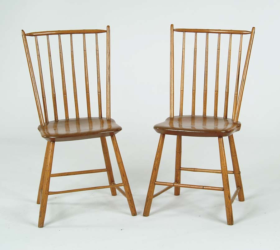 Appraisal: PAIR OF WINDSOR SIDE CHAIRS Bamboo style turnings six spindle