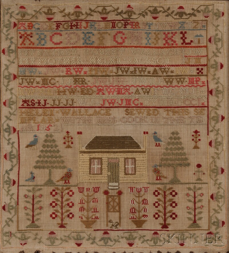 Appraisal: Needlework Sampler HELEN WALLACE SEWED THIS SEMPLAR WITH MISS COOK