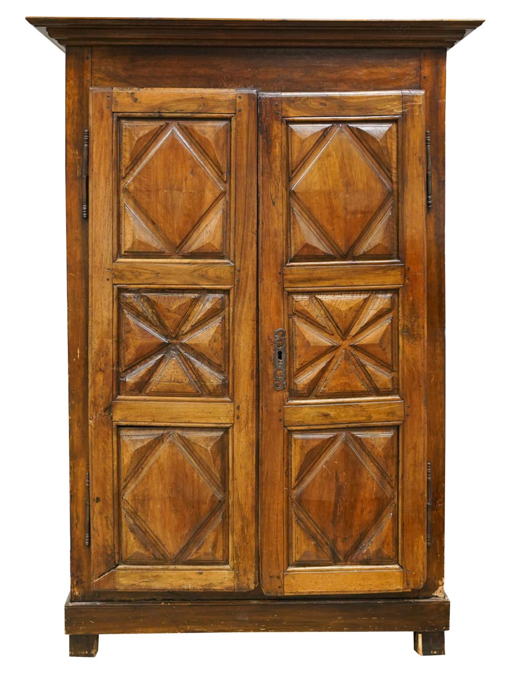 Appraisal: ANTIQUE CARVED WALNUT CABINETwith two paneled doors enclosing two shelves