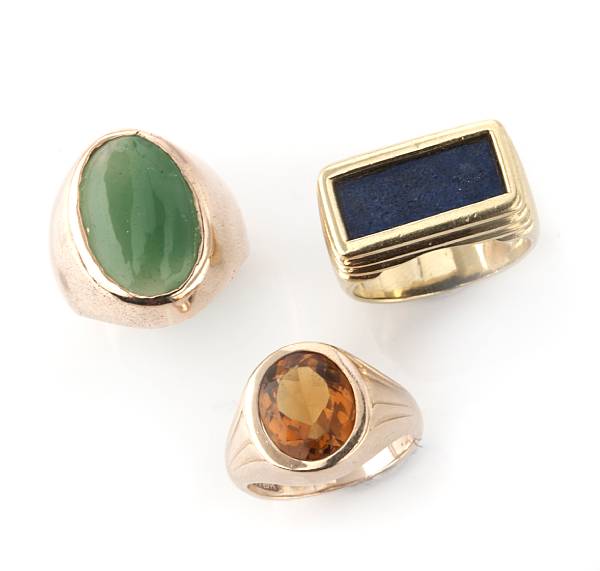 Appraisal: A group of four gem-set and gold rings grs gross