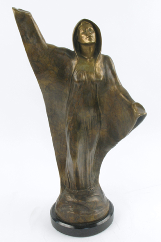 Appraisal: BRONZE FIGURE OF WOMAN STANDING in long robe with arms