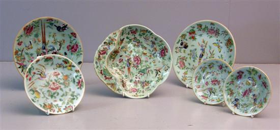 Appraisal: Six Chinese celadon glazed dishes each enamelled in colours with