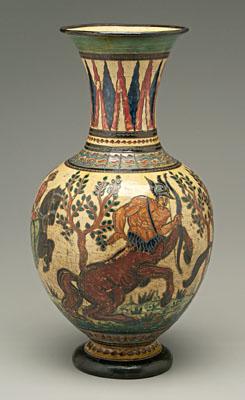 Appraisal: Italian decorated redware vase incised and polychrome decoration depicting a