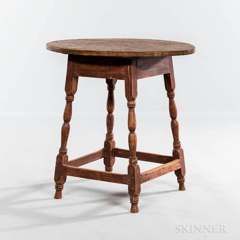 Appraisal: Small Red-painted Maple and Ash Oval-top Tea Table Small Red-painted