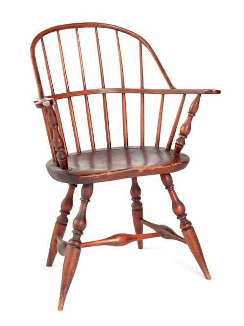 Appraisal: Philadelphia sackback Windsor armchair ca with scrolled arms and baluster