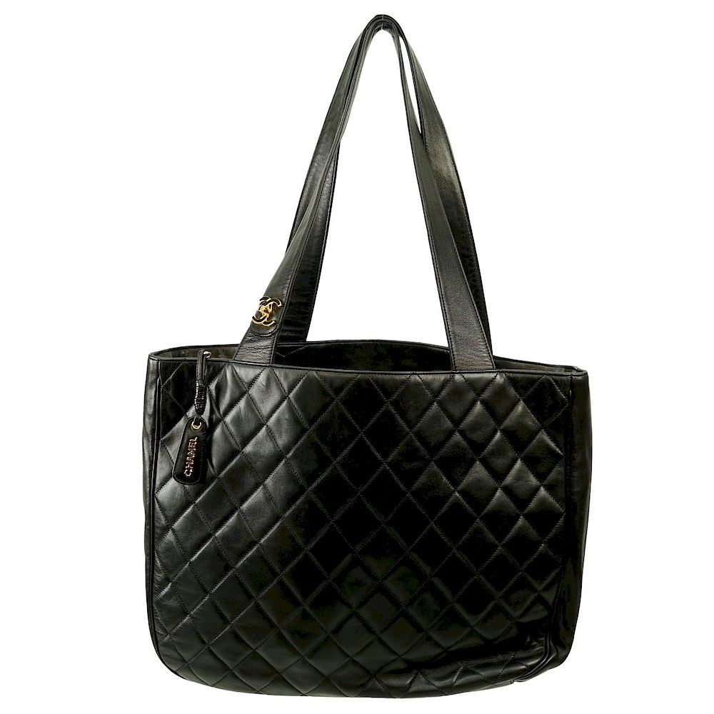 Appraisal: Chanel Tote Chanel Black Quilted Leather Shoulder Tote Gold tone