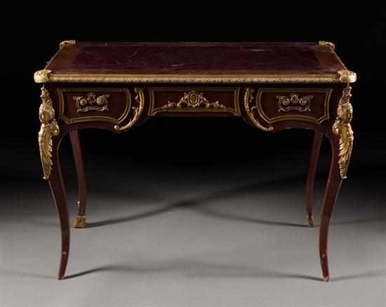 Appraisal: Louis XV style brass mounted mahogany bureau plat with inset