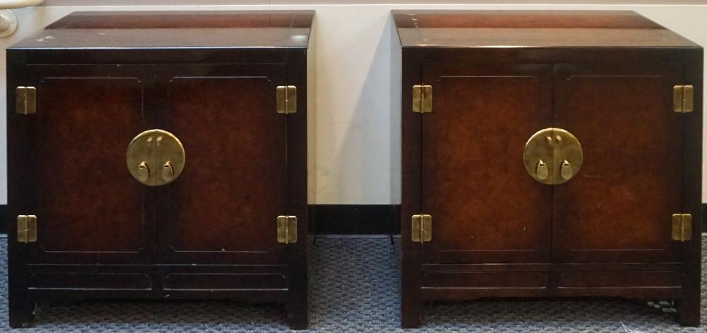 Appraisal: PAIR CHINESE BRASS MOUNTED HARDWOOD SIDE CABINETS X X IN