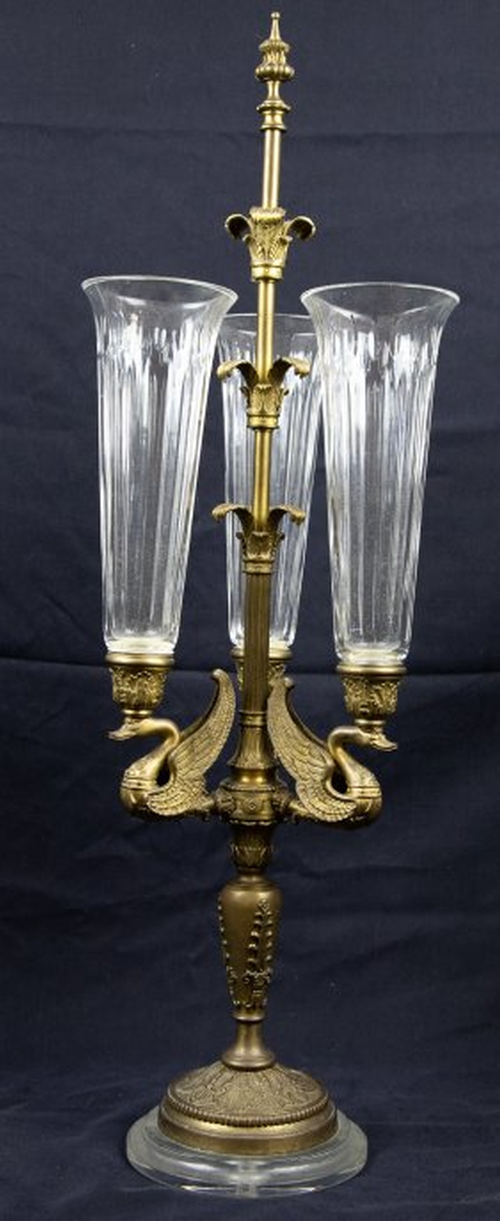 Appraisal: EMPIRE STYLE BRONZE GLASS THREE-LIGHT CANDELABRAFrench The standard supporting three