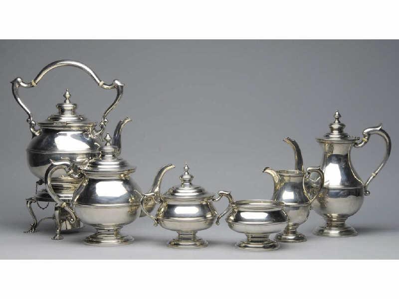 Appraisal: -Piece Sterling Silver Tea Set Description Marked Sterling Has center