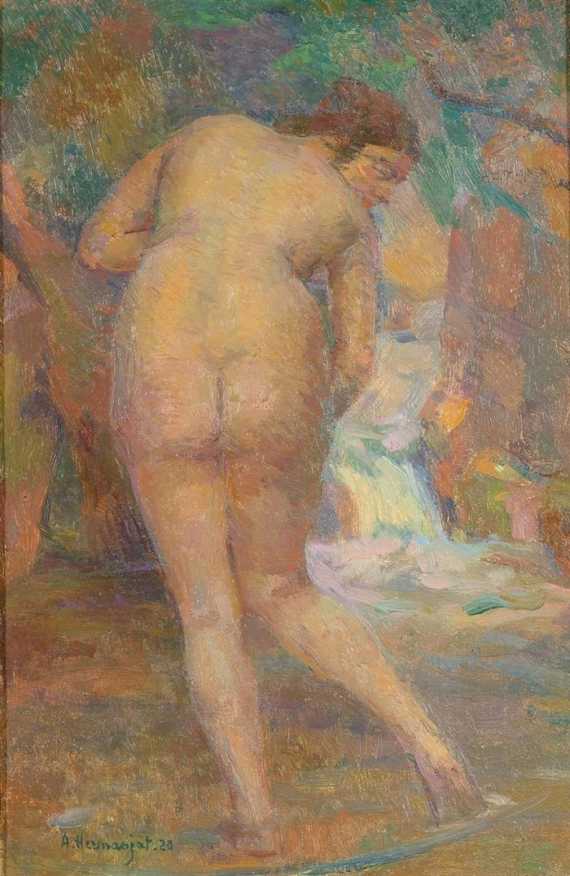 Appraisal: HERMANJAT ABRAHAM Geneva - Aubonne Bather Oil on canvas Signed