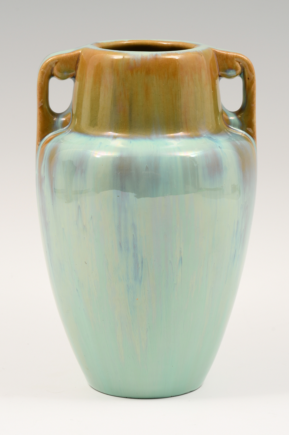 Appraisal: LARGE FULPER HANDLED CRYSTALLINE VASE Double handled Fulper Pottery vase