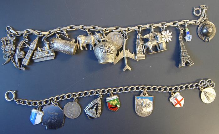 Appraisal: Silver Charm Bracelets Grouping of two including a sterling chain