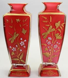 Appraisal: French Glass Enameled Vases French Glass Enameled Vases Having damage