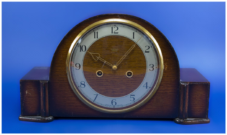 Appraisal: Smiths Enfield Wooden Mantel Clock day striking movement Napoleon Style