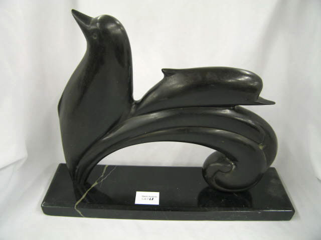 Appraisal: Deco Style Bronzed Sculpture of Two Porpoise black marble base