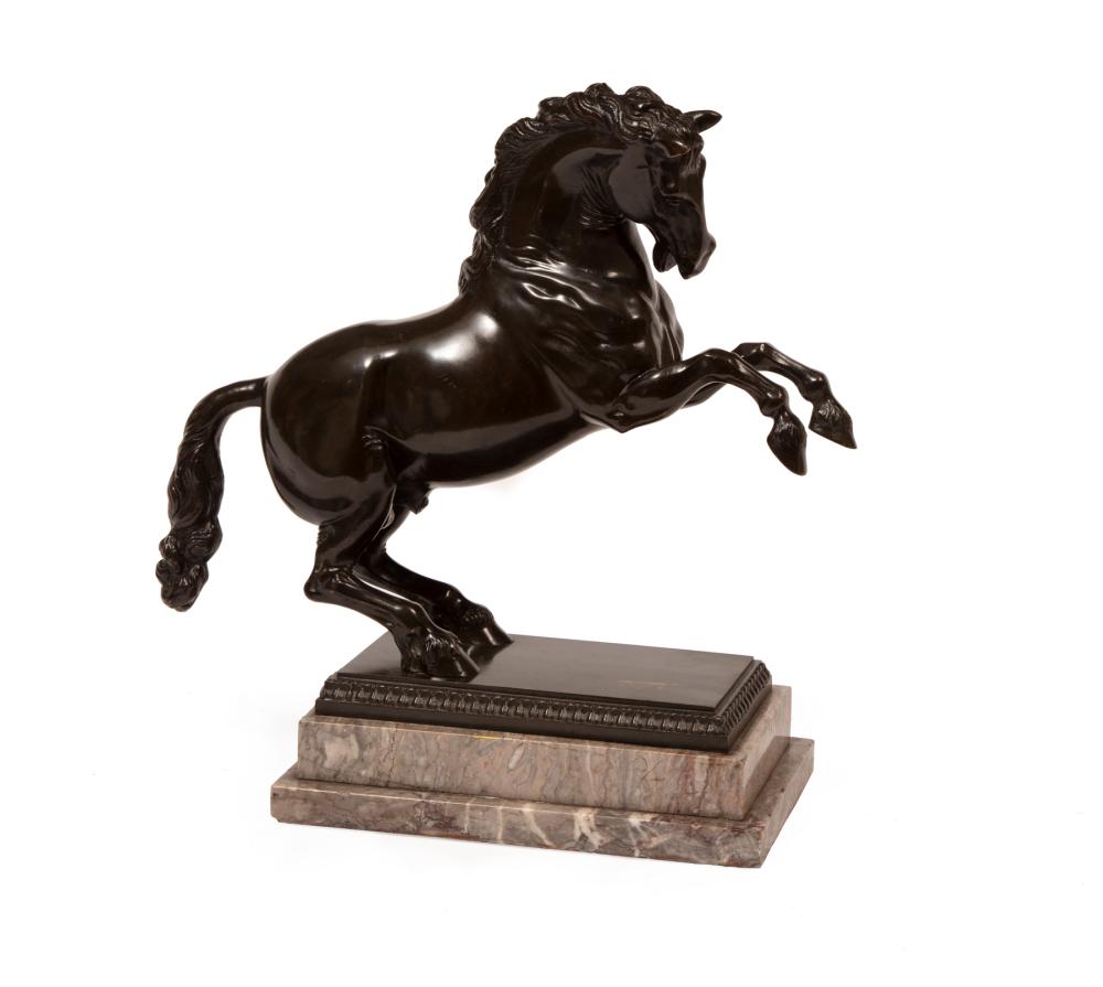 Appraisal: Pompeian-Style Patinated Bronze Prancing Horse marble base h in w