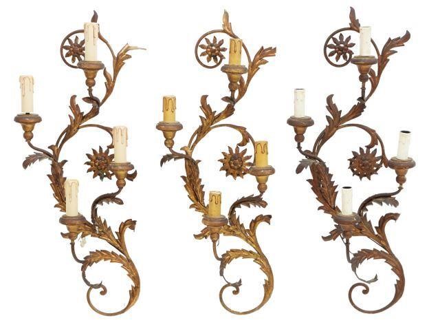 Appraisal: lot of Italian gilt iron wall sconces th c scrolling